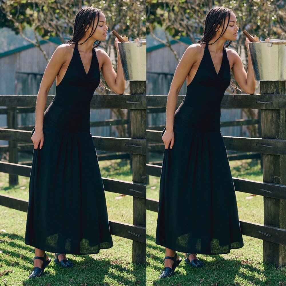 Free People Sasha Convertible Maxi Dress Black SMALL NWT